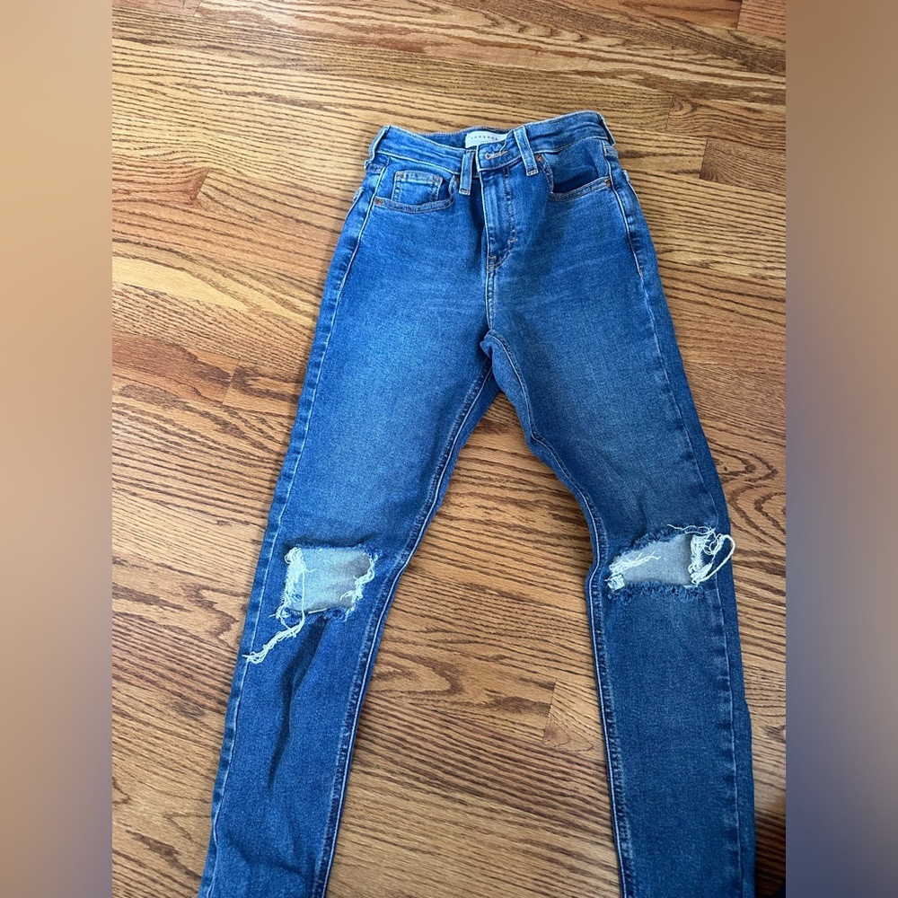 TOPSHOP blue skinny ripped jeans size 25 w